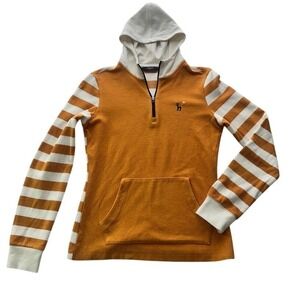 Hazzys Golf Striped Quarter Zip Hoodie Orange Cream Small